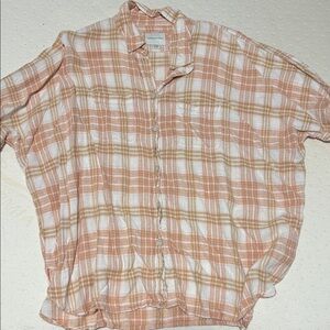 American Eagle Outfitters Peach and Cream Plaid Shirt